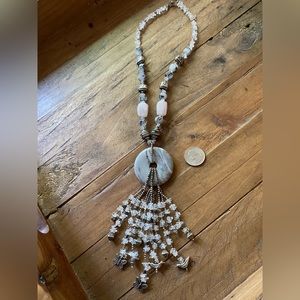 Vintage Sterling Silver HUGE Round Agate Crystal Beads Gemstones Necklace NEW!